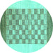 Round Machine Washable Checkered Turquoise Modern Area Rugs, wshabs1350turq