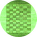 Round Machine Washable Checkered Green Modern Area Rugs, wshabs1350grn