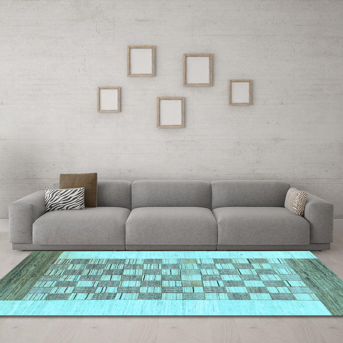 Machine Washable Checkered Light Blue Modern Rug in a Living Room, wshabs1350lblu