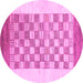 Round Machine Washable Checkered Pink Modern Rug, wshabs1350pnk