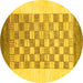 Round Machine Washable Checkered Yellow Modern Rug, wshabs1350yw