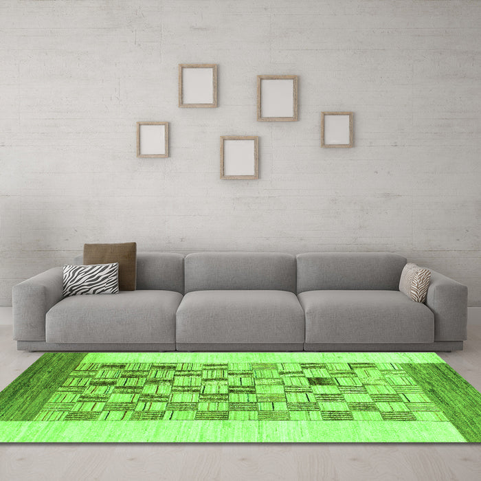 Machine Washable Checkered Green Modern Area Rugs in a Living Room,, wshabs1350grn