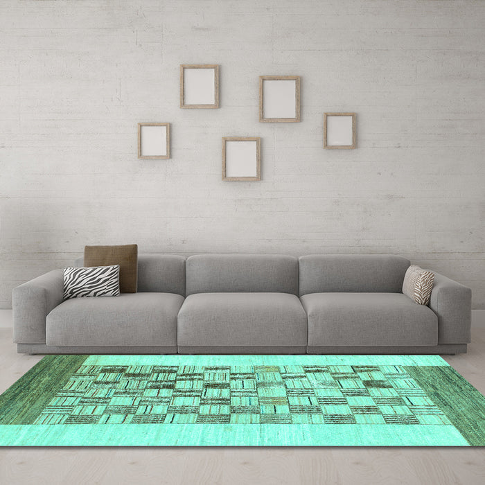 Machine Washable Checkered Turquoise Modern Area Rugs in a Living Room,, wshabs1350turq