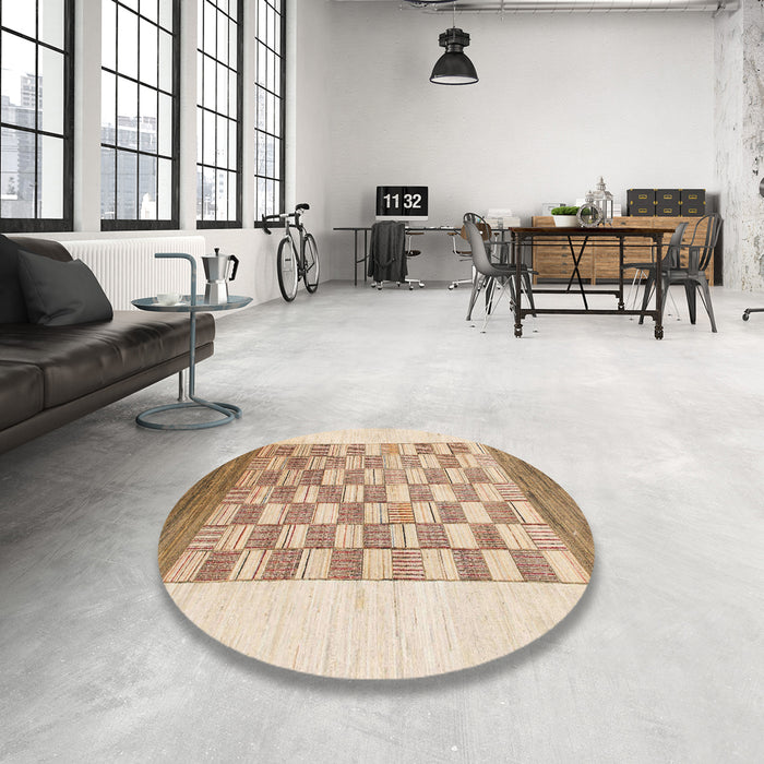 Round Abstract Bronze Brown Checkered Rug in a Office, abs1350