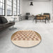 Round Abstract Bronze Brown Checkered Rug in a Office, abs1350