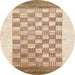 Round Abstract Bronze Brown Checkered Rug, abs1350