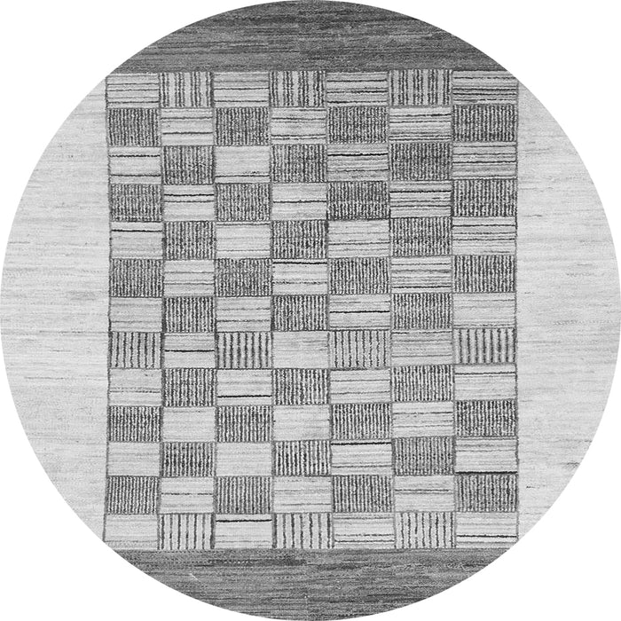 Round Machine Washable Checkered Gray Modern Rug, wshabs1350gry