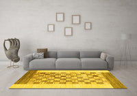 Machine Washable Checkered Yellow Modern Rug, wshabs1350yw