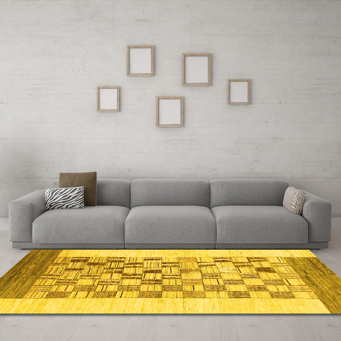 Machine Washable Checkered Yellow Modern Rug in a Living Room, wshabs1350yw