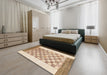 Abstract Bronze Brown Checkered Rug in a Bedroom, abs1350