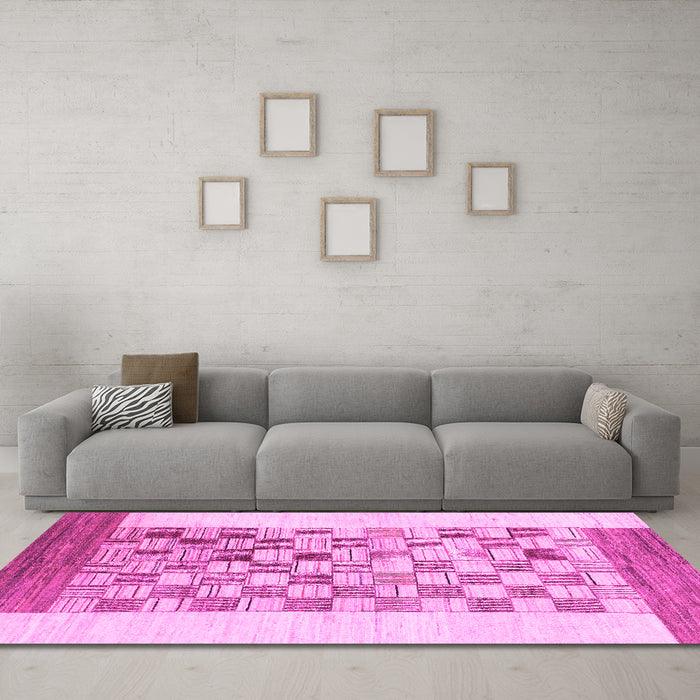 Machine Washable Checkered Pink Modern Rug in a Living Room, wshabs1350pnk
