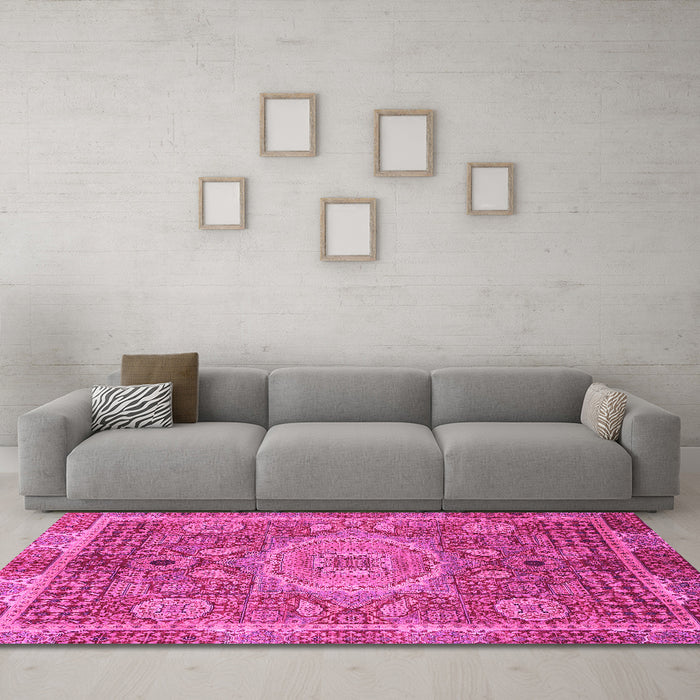 Machine Washable Abstract Pink Modern Rug in a Living Room, wshabs1351pnk