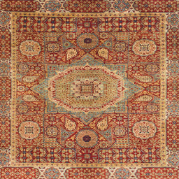 Square Machine Washable Abstract Gold Rug, wshabs1351