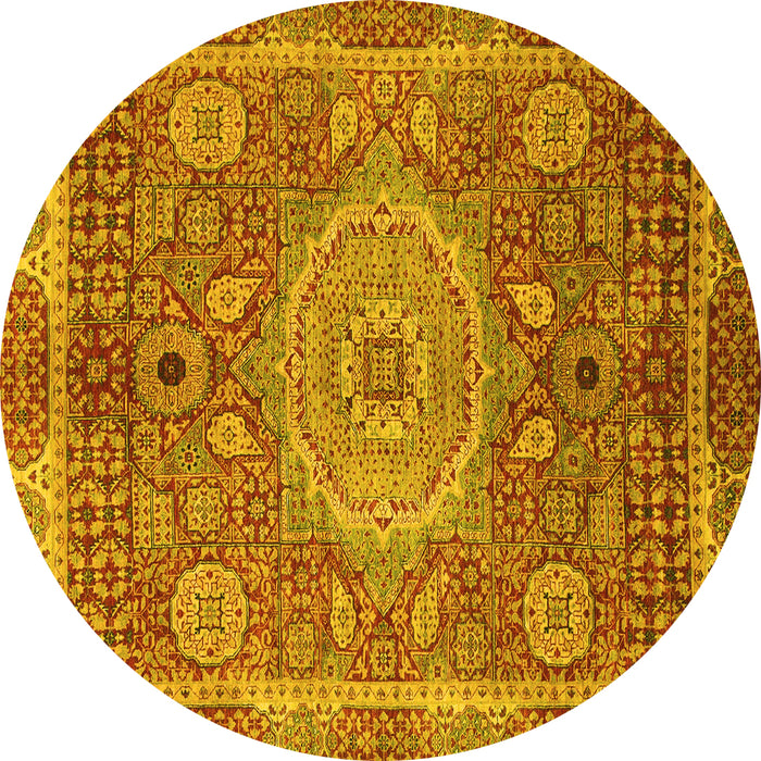 Round Machine Washable Abstract Yellow Modern Rug, wshabs1351yw