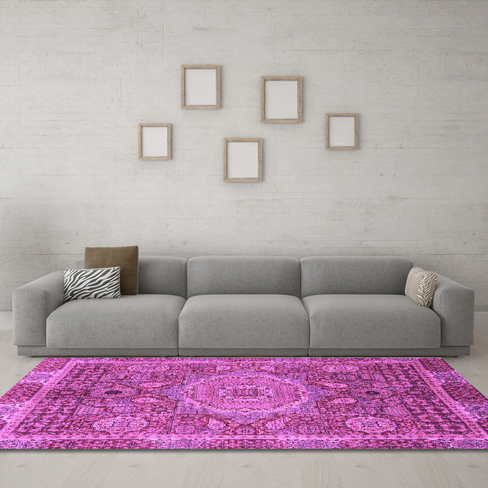 Machine Washable Abstract Purple Modern Area Rugs in a Living Room, wshabs1351pur