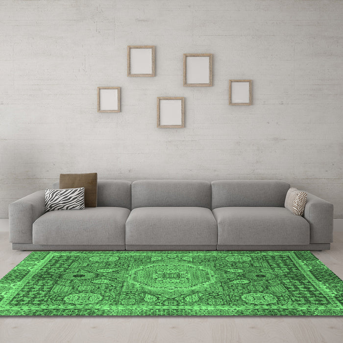 Machine Washable Abstract Emerald Green Modern Area Rugs in a Living Room,, wshabs1351emgrn