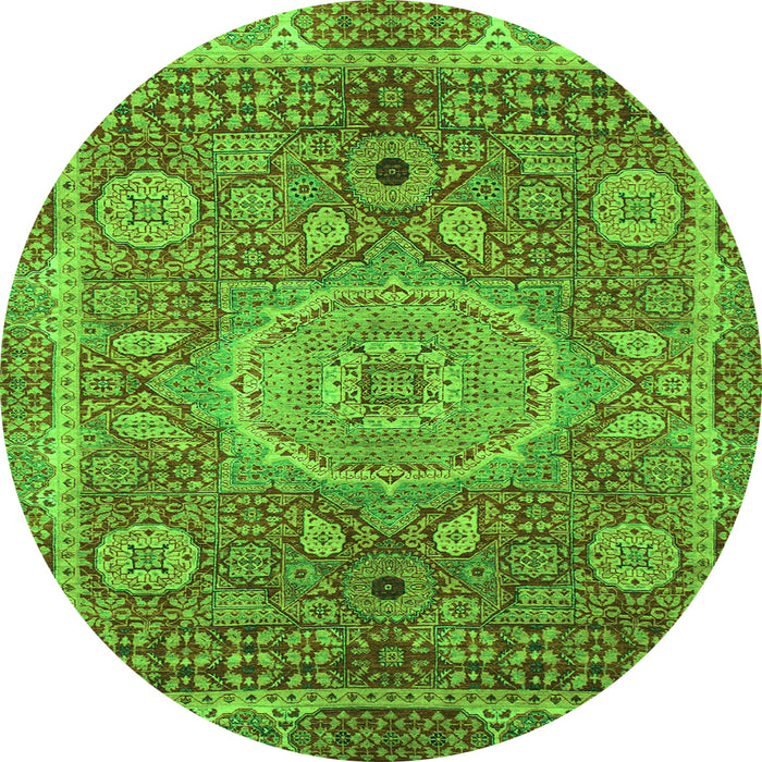 Round Machine Washable Abstract Green Modern Area Rugs, wshabs1351grn