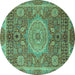 Round Machine Washable Abstract Turquoise Modern Area Rugs, wshabs1351turq