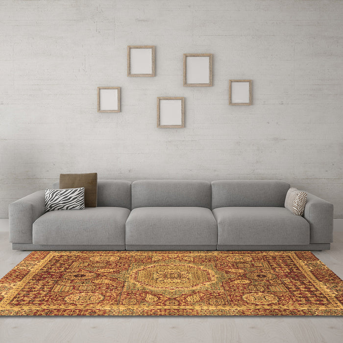 Machine Washable Abstract Brown Modern Rug in a Living Room,, wshabs1351brn