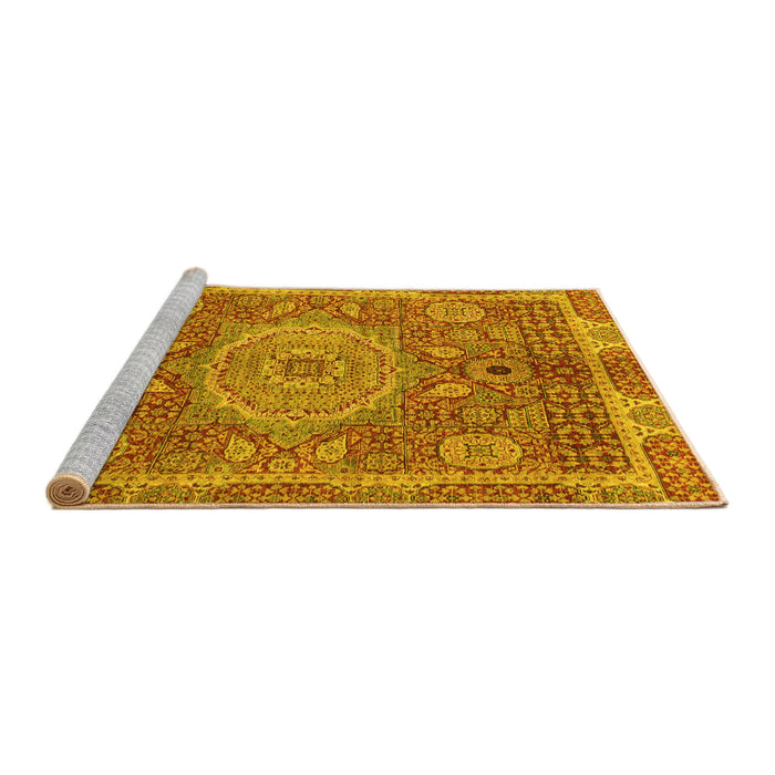 Sideview of Machine Washable Abstract Yellow Modern Rug, wshabs1351yw