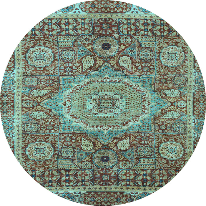 Round Abstract Light Blue Modern Rug, abs1351lblu