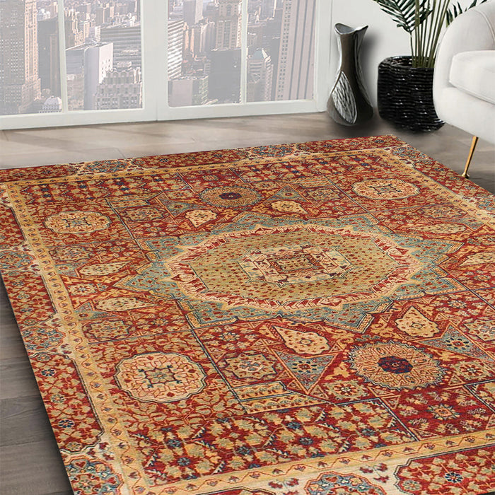 Abstract Gold Modern Rug in Family Room, abs1351