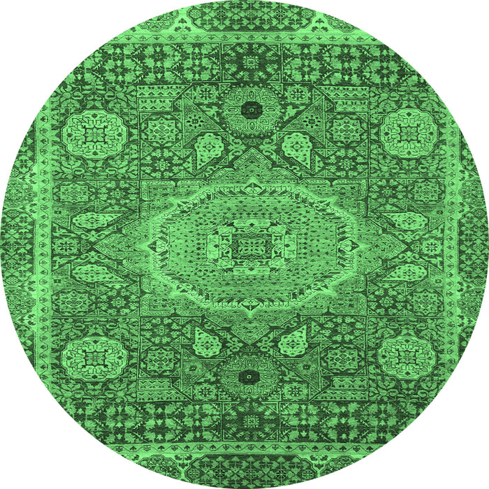 Round Machine Washable Abstract Emerald Green Modern Area Rugs, wshabs1351emgrn
