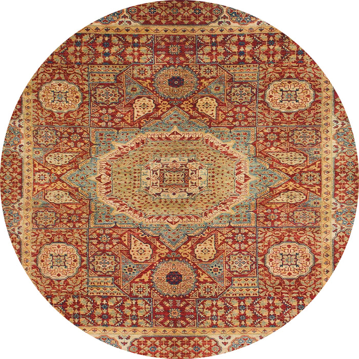 Round Machine Washable Abstract Gold Rug, wshabs1351