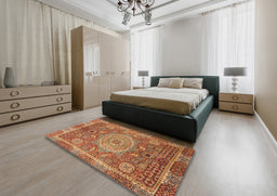 Abstract Gold Modern Rug in a Bedroom, abs1351