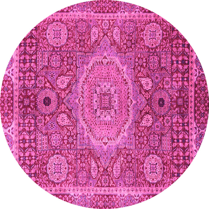 Round Machine Washable Abstract Pink Modern Rug, wshabs1351pnk