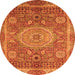 Round Machine Washable Abstract Orange Modern Area Rugs, wshabs1351org