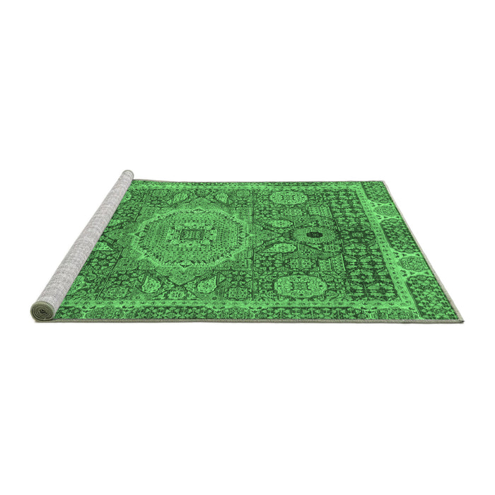 Sideview of Machine Washable Abstract Emerald Green Modern Area Rugs, wshabs1351emgrn
