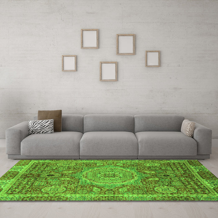 Machine Washable Abstract Green Modern Area Rugs in a Living Room,, wshabs1351grn