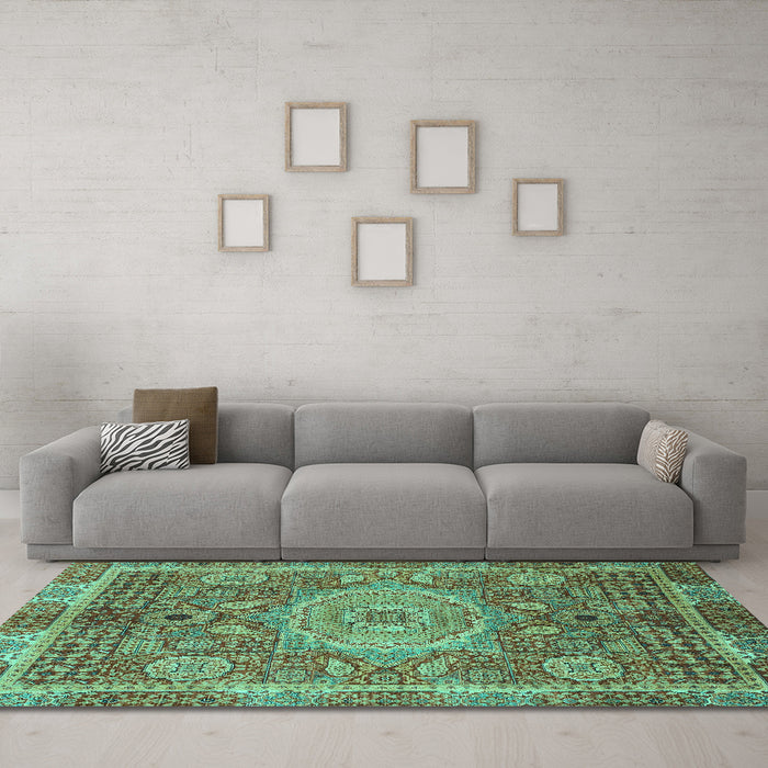 Machine Washable Abstract Turquoise Modern Area Rugs in a Living Room,, wshabs1351turq