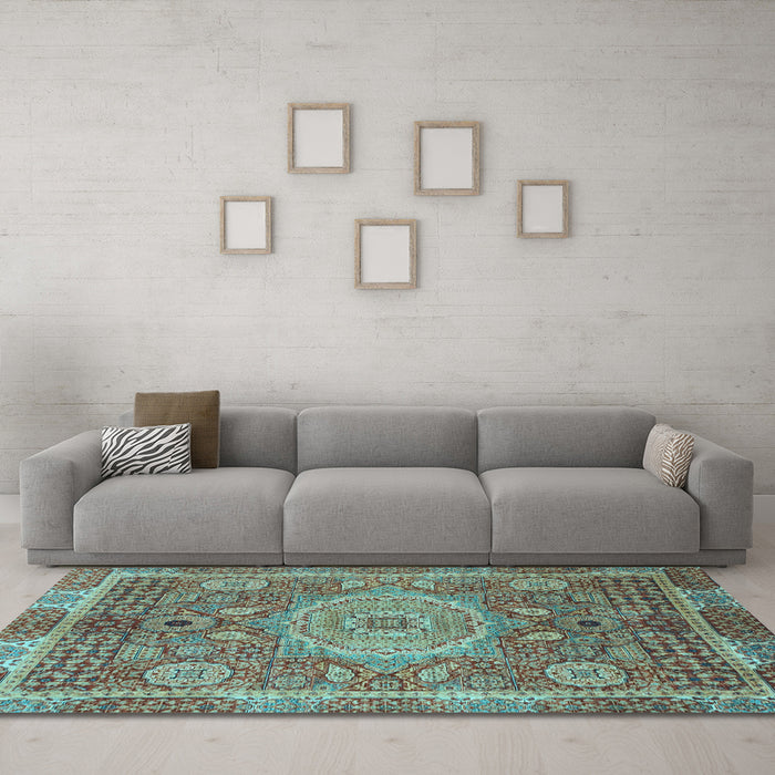 Machine Washable Abstract Light Blue Modern Rug in a Living Room, wshabs1351lblu