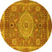 Round Abstract Yellow Modern Rug, abs1351yw