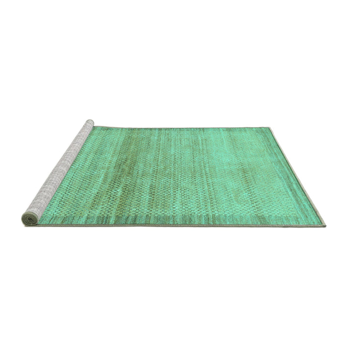 Sideview of Machine Washable Abstract Turquoise Modern Area Rugs, wshabs1352turq