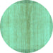 Round Machine Washable Abstract Turquoise Modern Area Rugs, wshabs1352turq