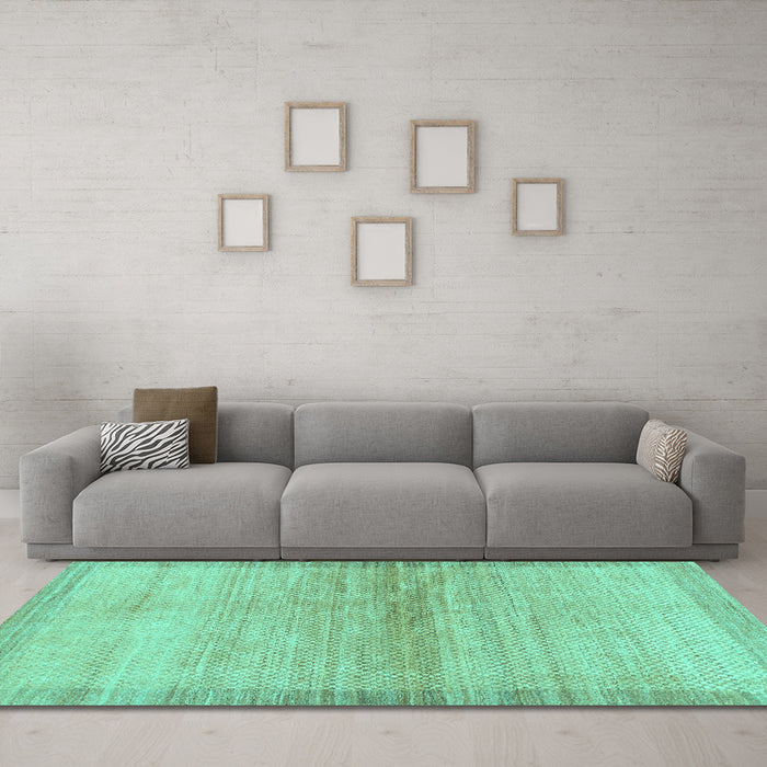 Machine Washable Abstract Turquoise Modern Area Rugs in a Living Room,, wshabs1352turq