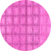 Round Machine Washable Checkered Pink Modern Rug, wshabs1353pnk