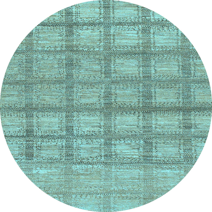 Round Machine Washable Checkered Light Blue Modern Rug, wshabs1353lblu