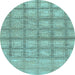 Round Machine Washable Checkered Light Blue Modern Rug, wshabs1353lblu