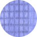 Round Machine Washable Checkered Blue Modern Rug, wshabs1353blu