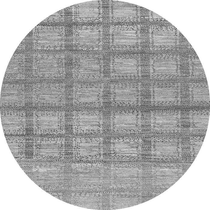 Round Machine Washable Checkered Gray Modern Rug, wshabs1353gry