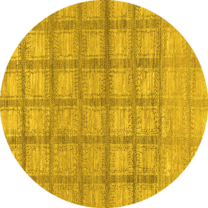 Round Machine Washable Checkered Yellow Modern Rug, wshabs1353yw