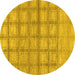 Round Machine Washable Checkered Yellow Modern Rug, wshabs1353yw