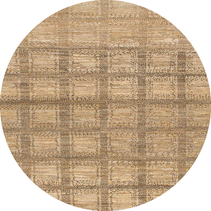 Round Abstract Bronze Brown Checkered Rug, abs1353