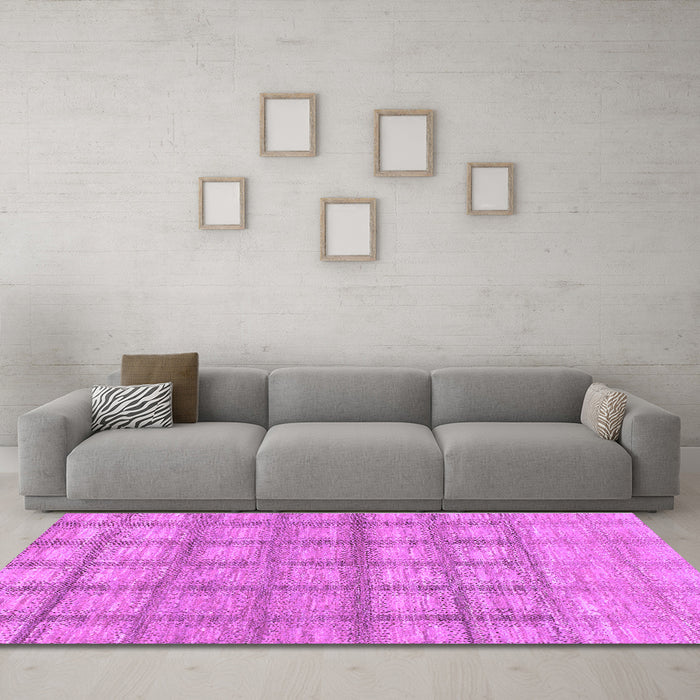 Machine Washable Checkered Purple Modern Area Rugs in a Living Room, wshabs1353pur