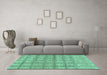Machine Washable Checkered Turquoise Modern Area Rugs in a Living Room,, wshabs1353turq