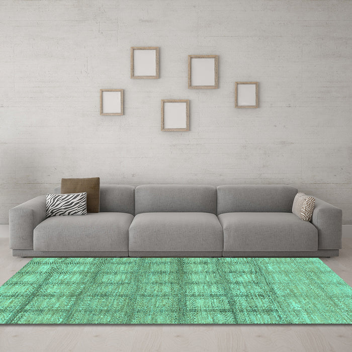 Machine Washable Checkered Turquoise Modern Area Rugs in a Living Room,, wshabs1353turq